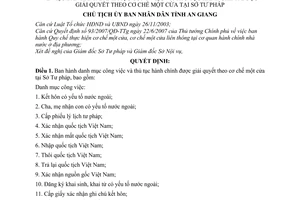 Quyết định 2206/QĐ-UBND danh mục công việc và thủ tục hành chính được giải quyết theo cơ chế một cửa tại Sở Tư pháp