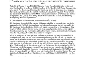 Thông báo 301/TB-VPCP kết luận Phó Thủ tướng Hoàng Trung Hải chuyến công tác kiểm tra triển khai dự án đường Hồ Chí Minh