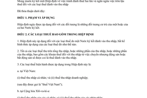 Hiệp định tránh đánh thuế hai lần ngăn ngừa trốn lậu thuế Việt Nam Xlô-va-ki-a