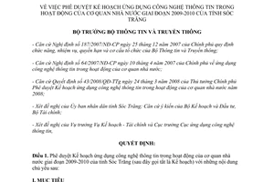 Quyết định 1578/QĐ-BTTTT 2008 ứng dụng công nghệ thông tin cơ quan nhà nước 2009 2010 Sóc Trăng