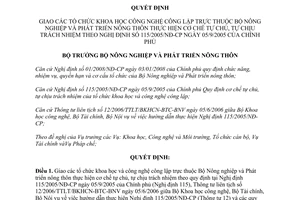 Quyết định số 3281/QĐ-BNN-KHCN giao các tổ chức khoa học công nghệ thực hiện cơ chế tự chủ