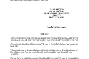 Hiệp định 11/2010/SL-LPQT hợp tác trong lĩnh vực bảo hộ quyền sở hữu trí tuệ