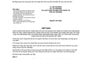 Thông báo hiệu lực Hiệp định công dân Việt Nam làm việc có thời hạn tại Nga công dân Nga