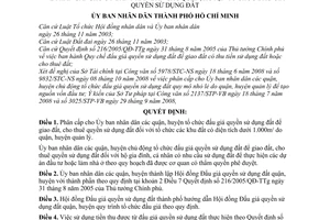 Quyết định 76/2008/QĐ-UBND phân cấp cho Ủy ban nhân dân các quận, huyện tổ chức đấu giá quyền sử dụng đất