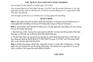 Quyết định 2801/QĐ-UBND thủ tục cơ chế một cửa Sở Khoa học Công nghệ Lâm Đồng