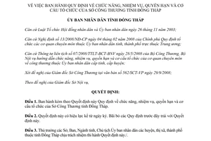 Quyết định số 1218/QĐ-UBND-HC 2008 chức năng cơ cấu tổ chức Sở Công Thương tỉnh Đồng Tháp