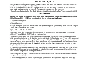 Quyết định 36/2008/QĐ-BYT phê duyệt Chương trình hành động quốc gia về an toàn truyền máu dự phòng lây nhiễm HIV giai đoạn 2008 - 2010