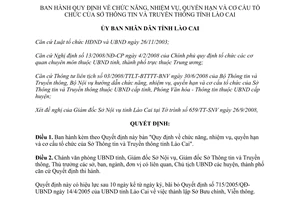 Quyết định 52/2008/QĐ-UBND chức năng nhiệm vụ Sở Thông tin Truyền thông Lào Cai