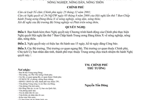 Nghị quyết 24/2008/NQ-CP thực hiện Nghị quyết Hội nghị lần thứ 7 Ban Chấp hành Trung ương Đảng về Nông nghiệp, nông dân, nông thôn
