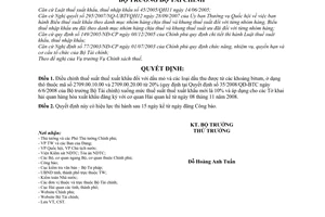 Quyết định 94/2008/QĐ-BTC điều chỉnh thuế suất thuế xuất khẩu dầu mỏ và các loại dầu thu được từ các khoáng Bitum, ở dạng thô tại biểu thuế xuất khẩu