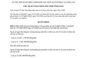 Quyết định 2052/QĐ-UBND 2008 điều chỉnh đơn giá thuê xe ô tô phục vụ công tác Vĩnh Long