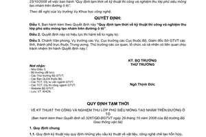 Quyết định 3287/QĐ-BGTVT 2008 kỹ thuật thi công nghiệm thu lớp phủ siêu mỏng tạo nhám đường ô tô