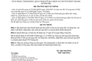 Quyết định 93/2008/QĐ-BTC Quy định thủ tục hải quan hàng hoá, vật phẩm xuất khẩu, nhập khẩu, quá cảnh gửi qua dịch vụ chuyển phát nhanh đường bộ