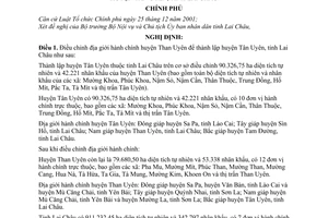 Nghị định 04/NĐ-CP điều chỉnh địa giới hành chính huyện Than Uyên để thành lập huyện Tân Uyên, tỉnh Lai Châu