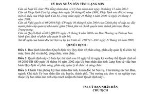 Quyết định 25/2008/QĐ-UBND phân công, phân cấp quản lý tổ chức bộ máy