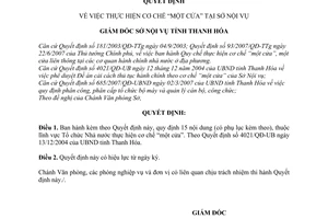 Quyết định 208/QĐ-SNV thực hiện cơ chế một cửa tại Sở Nội vụ