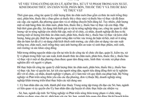 Chỉ thị 3246/CT-BNN-PC tăng cường quản lý kiểm tra, xử lý vi phạm sản xuất, kinh doanh thức ăn chăn nuôi, phân bón, thuốc thú y thuốc bảo vệ thực vật