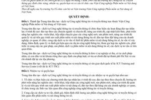 Quyết định 1641/QĐ-BTTTT lập, quy định chức năng nhiệm vụ quyền hạn và cơ cấu tổ chức Trung tâm đào tạo - dịch vụ công nghệ thông tin và Truyền thông