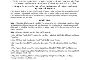 Quyết định 75/QĐ-PCAIDSMTMD thành lập Tổ công tác giúp Chủ tịch Ủy ban quốc gia công tác phòng, chống Aids và phòng, chống tệ nạn ma tuý, mại dâm