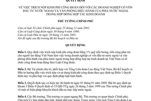 Quyết định 133/2008/QĐ-TTg trích nộp kinh phí công đoàn doanh nghiệp vốn nước ngoài và văn phòng điều hành phía nước ngoài trong hợp đồng hợp tác KD