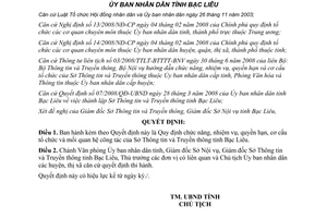 Quyết định 15/QĐ-UBND năm 2008 chức năng nhiệm vụ Sở Thông tin Bạc Liêu
