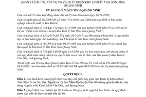 Quyết định 3177/2008/QĐ-UBND quản lý xây dựng phát triển khu kinh tế Vân Đồn Quảng Ninh