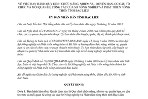 Quyết định 14/QĐ-UBND 2008 chức năng nhiệm vụ Sở Nông nghiệp Phát triển nông thôn Bạc Liêu
