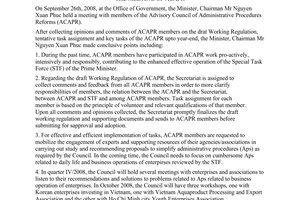 Announcement No. 284/TB-VPCP of October 2, 2008, conclusions made by the minister, Chairman Mr Nguyen Xuan Phuc at the meeting of ACAPR