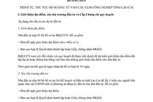 Hướng dẫn 02/HD-BQLCCN trình tự, thủ tục hồ sơ đầu tư vào cụm công nghiệp