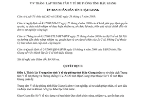 Quyết định 48/2008/QĐ-UBND thành lập Trung tâm tỉnh Y tế dự phòng Hậu Giang