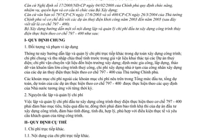 Thông tư 17/2008/TT-BXD hướng dẫn nội dung lập quản lý chi phí đầu tư xây dựng công trình thuỷ điện cơ chế 797-400