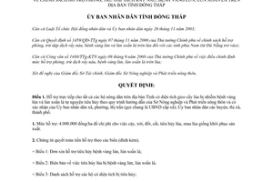 Quyết định 1084/QĐ-UBND.HC 2008 hỗ trợ phòng trừ dập dịch rầy nâu bệnh vàng lùn xoắn lá Đồng Tháp