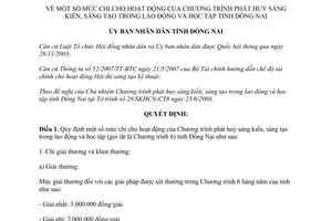 Quyết định 63/2008/QĐ-UBND mức chi Chương trình phát huy sáng kiến sáng tạo lao động học tập Đồng Nai