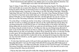 Thông báo 288/TB-VPCP kết luận Thủ tướng Nguyễn Tấn Dũng hạn chế tác động xấu khủng hoảng tài chính hiện nay đối với nền kinh tế