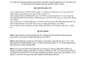 Quyết định 3821/QĐ-BYT  Hướng dẫn Phác đồ điều trị Dự phòng lây