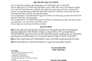 Quyết định 84/2008/QĐ-BTC thuế suất thuế xuất khẩu mặt hàng sắt thép không hợp kim của biểu thuế xuất khẩu