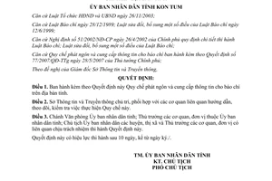 Quyết định 48/2008/QĐ-UBND phát ngôn cung cấp thông tin cho báo chí Kon Tum