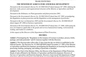 Decision No. 97/2008/QD-BNN on the issuance of licenses to produce process