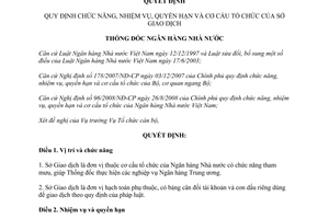 Quyết định 2213/QĐ-NHNN 2008 chức năng nhiệm vụ quyền hạn cơ cấu Sở giao dịch