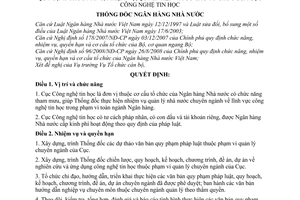 Quyết định 2214/QĐ-NHNN chức năng, nhiệm vụ, quyền hạn cơ cấu tổ chức