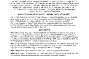 Quyết định 96/2008/QĐ-BNN sửa đổi thuốc trong Danh mục thuốc Bảo vệ thực vật được phép sử dụng,hạn chế sử dụng kèm QĐ 49/2008/QĐ-BNN và 76/2008/QĐ-BNN