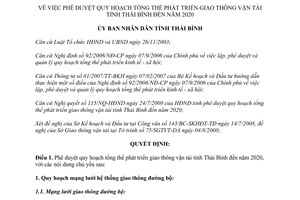 Quyết định 2762/QĐ-UBND năm 2008 Quy hoạch tổng thể phát triển giao thông vận tải Thái Bình 2020