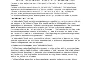 Circular No. 87/2008/TT-BTC of October 8, 2008, guiding the management and use of children relief funds.