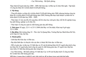 Công văn  10541/BGDĐT-KTKĐCLGD Tổ chức Hội nghị - tập huấn khảo thí và kiểm định CLGD phổ thông