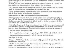 Công văn  946/VKT-TH  mở lớp đào tạo, bồi dưỡng nghiệp vụ định giá xây dựng