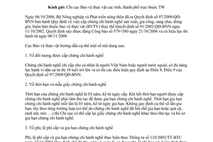 Công văn 1759/BVTV-TTr hướng dẫn Quyết định 97/2008/QĐ-BNN cấp chứng chỉ hành nghề sản xuất, gia công, sang chai,đóng gói, buôn bán thuốc bảo vệ thực