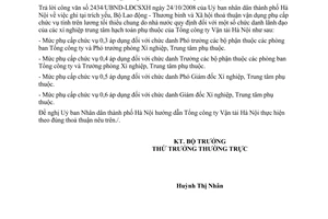 Công văn  4272/LĐTBXH-LĐTL phụ cấp chức vụ đối với xí nghiệp, Trung tâm của Tổng công ty Vận tải Hà Nội