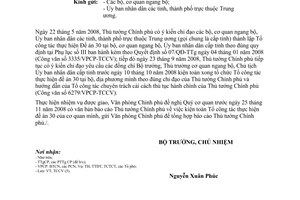 Công văn  7970/VPCP-TCCV thực hiện chỉ đạo của TTgCP  kiện toàn tổ chức Tổ công tác thực hiện Đề án 30 tại bộ, địa phương