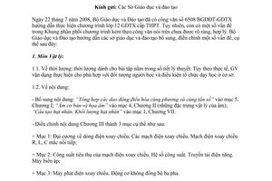 Công văn 10738/BGDĐT-GDTX bổ sung, điều chỉnh CV 6508/BGDĐT-GDTX hướng dẫn thực hiện chương trình lớp 12 GDTX cấp THPT