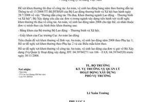 Công văn  492/BXD-HĐXD Khen thưởng về an toàn, vệ sinh lao động